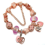 Mom Charm Bracelet with Heart-Shaped Charms and Beads