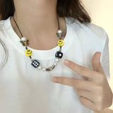 Hip Hop Couple Necklace Smile Skull Dice Drop Oil Rope Jewelry