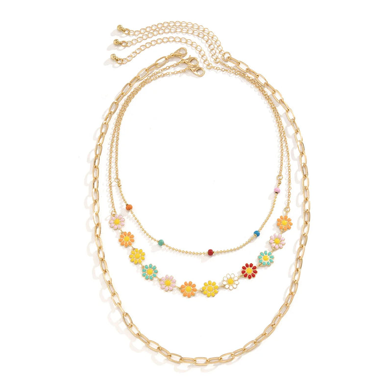 Epoxy Daisy Choker Necklace for Women Party Wedding Beads Chain Neck Collar