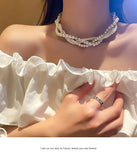 Layer Pearl Pendant Necklace for Women Vintage Baroque Clavicle Chain