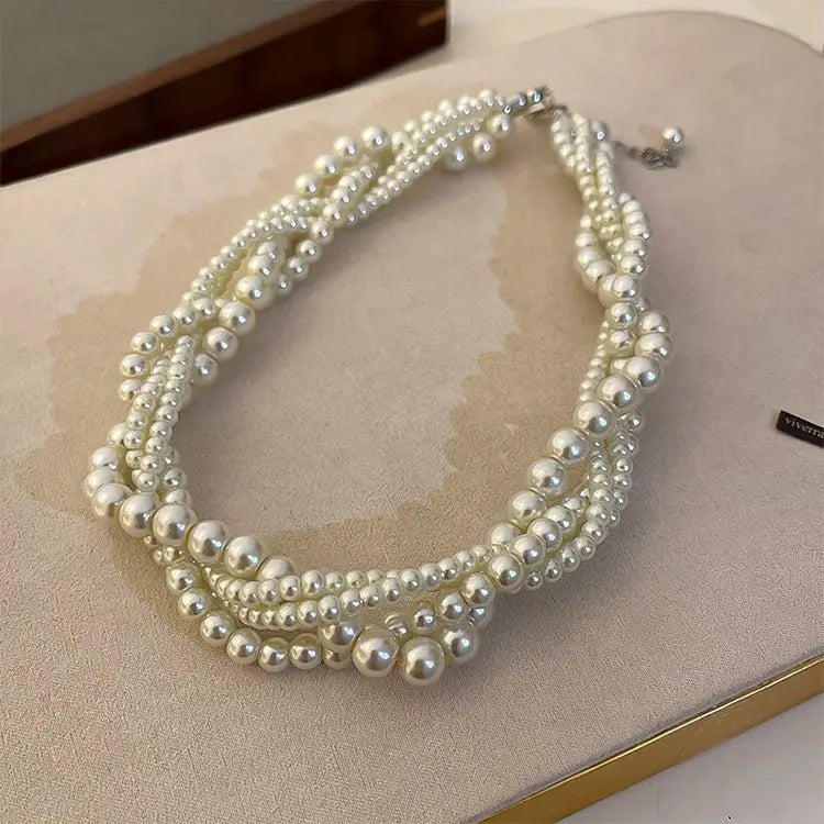 Layer Pearl Pendant Necklace for Women Vintage Baroque Clavicle Chain