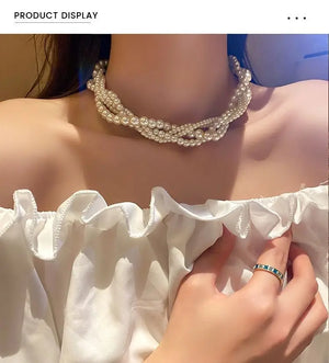 Layer Pearl Pendant Necklace for Women Vintage Baroque Clavicle Chain