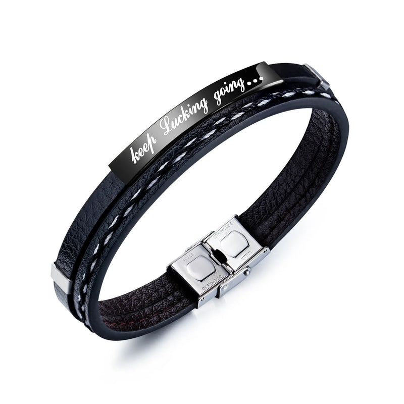 Layer Leather Bracelets for Men & Women, Inspirational Bar Bracelet