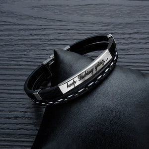 Layer Leather Bracelets for Men & Women, Inspirational Bar Bracelet