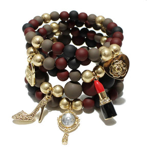 Colorful Acrylic Beads Bracelet with Lipstick/Handbag Charm