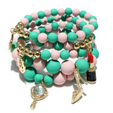 Colorful Acrylic Beads Bracelet with Lipstick/Handbag Charm