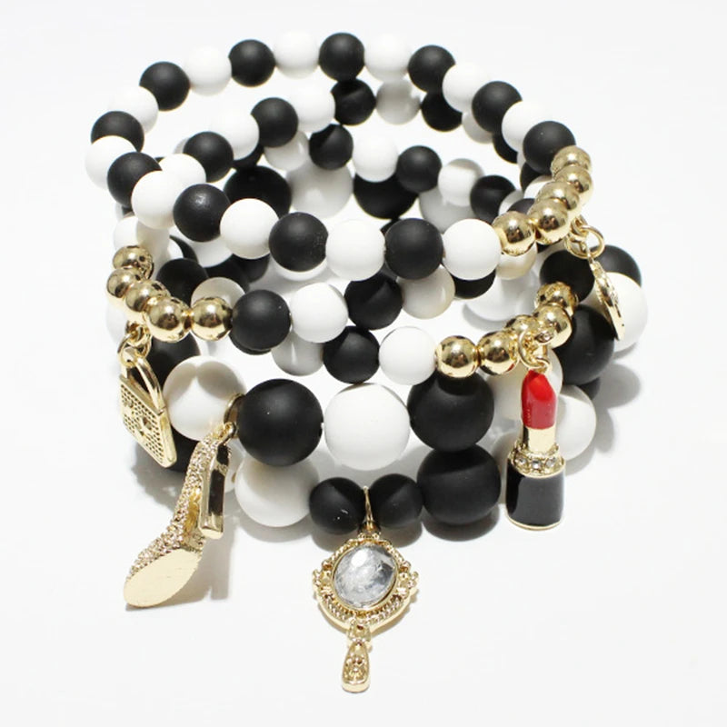 Colorful Acrylic Beads Bracelet with Lipstick/Handbag Charm