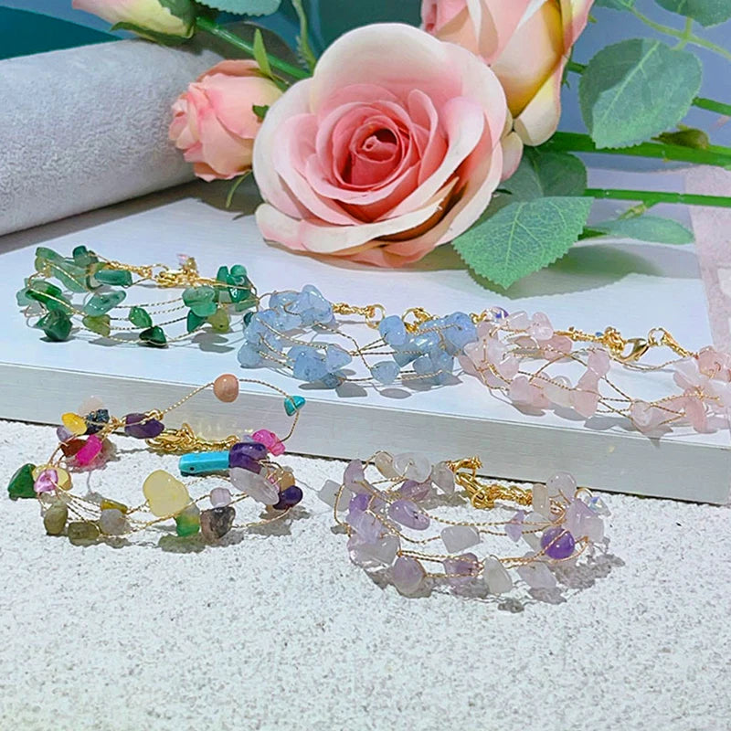 Layered Crystal Stone Beaded Bracelet Hand Jewelry