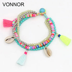 Multi-layer Beads Strand Shell Bracelet Summer Beach Holiday Jewelry