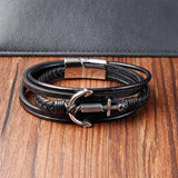 Multi-Layer Leather Anchor Metal Men's Punk Bracelet for Year's Gift