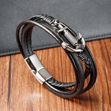 Multi-Layer Leather Anchor Metal Men's Punk Bracelet for Year's Gift