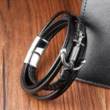 Multi-Layer Leather Anchor Metal Men's Punk Bracelet for Year's Gift