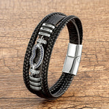 Braided Leather Bracelet Bangle with Cubic Zirconia