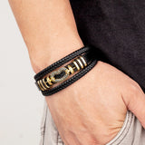 Braided Leather Bracelet Bangle with Cubic Zirconia