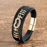 Braided Leather Bracelet Bangle with Cubic Zirconia