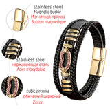 Braided Leather Bracelet Bangle with Cubic Zirconia