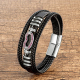 Braided Leather Bracelet Bangle with Cubic Zirconia