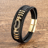 Braided Leather Bracelet Bangle with Cubic Zirconia