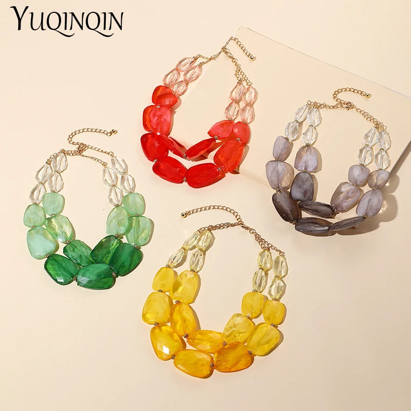 Beaded Choker Necklaces Women's Jewelry Short Colorful Beads Pendant