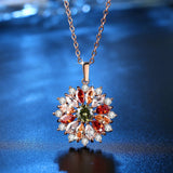 Multicolor Crystal Zircon Diamonds Sunflower Pendant Necklaces for Women