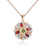 Multicolor Crystal Zircon Diamonds Sunflower Pendant Necklaces for Women