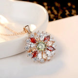 Multicolor Crystal Zircon Diamonds Sunflower Pendant Necklaces for Women
