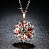Multicolor Crystal Zircon Diamonds Sunflower Pendant Necklaces for Women