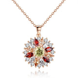 Multicolor Crystal Zircon Diamonds Sunflower Pendant Necklaces for Women