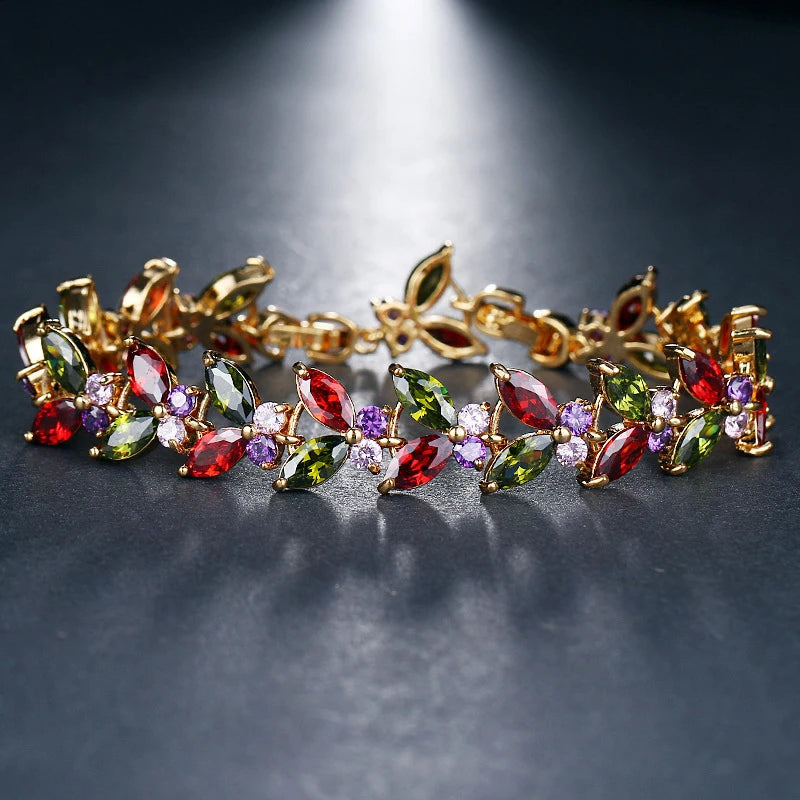 Multicolor Zircon Charm Bracelet Bridal Wedding Jewelry