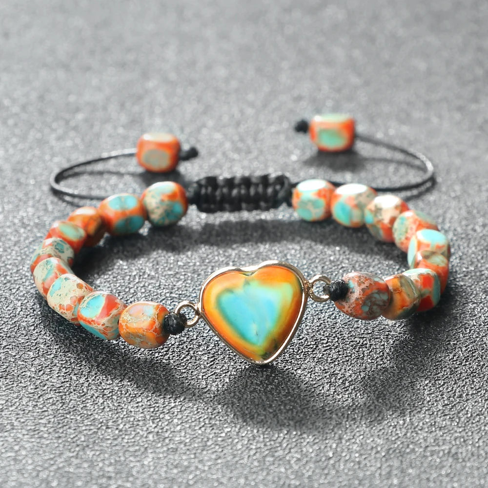 Multicolor Emperor Stone Heart Charm Bracelet Adjustable Jewelry