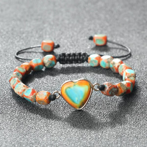 Multicolor Emperor Stone Heart Charm Bracelet Adjustable Jewelry