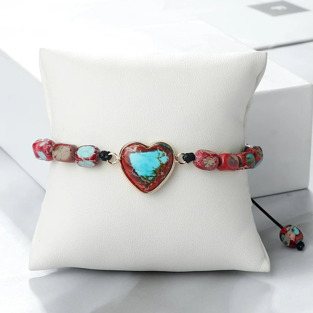 Multicolor Emperor Stone Heart Charm Bracelet Adjustable Jewelry