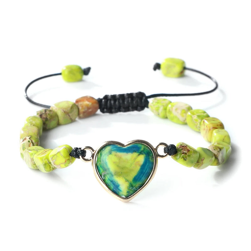 Multicolor Emperor Stone Heart Charm Bracelet Adjustable Jewelry