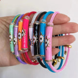 Multicolor Evil Eye Charm Bangle, Colorful Enamel Bracelet