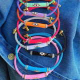 Multicolor Evil Eye Charm Bangle, Colorful Enamel Bracelet