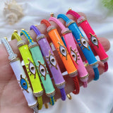Multicolor Evil Eye Charm Bangle, Colorful Enamel Bracelet