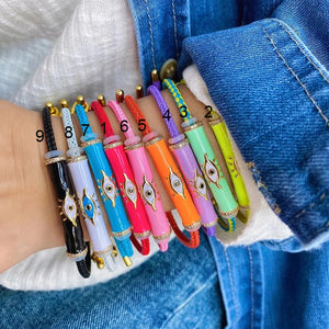 Multicolor Evil Eye Charm Bangle, Colorful Enamel Bracelet