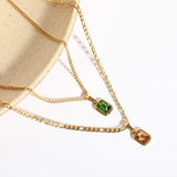 Multicolor Zircon Pendant Necklace Stainless Steel Plated Jewelry