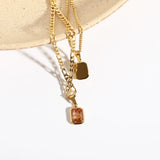Multicolor Zircon Pendant Necklace Stainless Steel Plated Jewelry