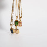 Multicolor Zircon Pendant Necklace Stainless Steel Plated Jewelry