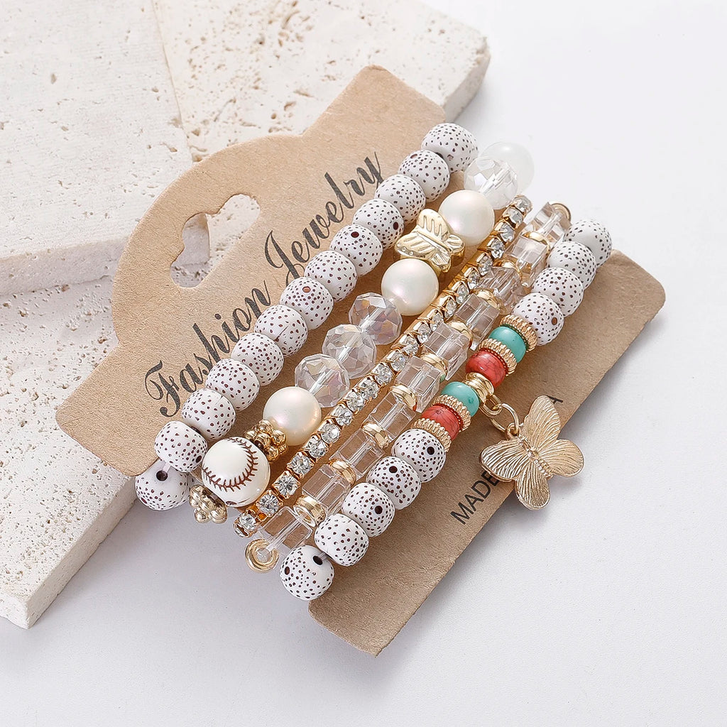 Multicolors Beads Bracelets Set with Butterfly Pendent Charm