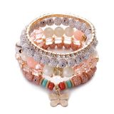 Multicolors Beads Bracelets Set with Butterfly Pendent Charm