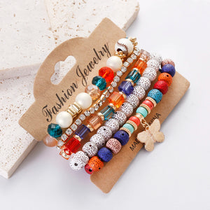 Multicolors Beads Bracelets Set with Butterfly Pendent Charm