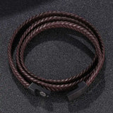 Multilayer Braided Rope Leather Wrap Bracelets Stainless Steel Clasp