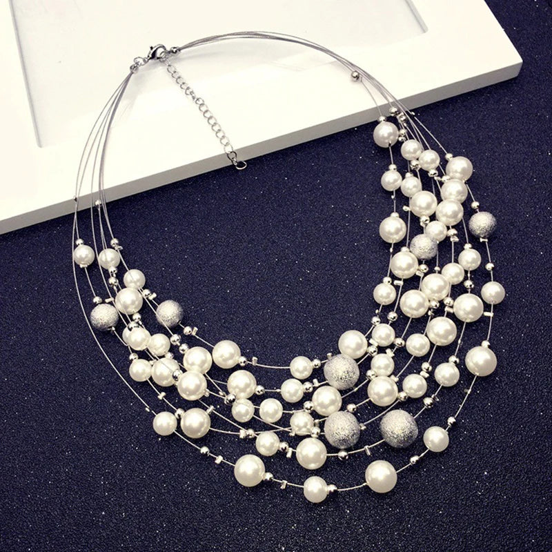 Multilayer Pearl Necklace Beaded Short Clavicle Chain Necklace
