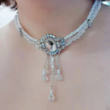 Multilayer Pearl Necklace Rhinestones Clavicle Chain Girls Neck Jewelry