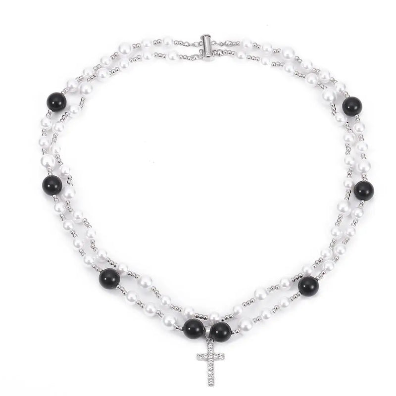 Multilayer Rhinestone Cross Necklace Girl Jewelry