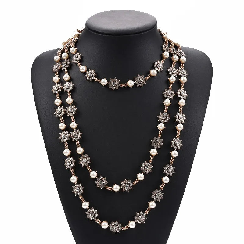 Vintage Simulated Pearls Crystal Choker Necklace Women