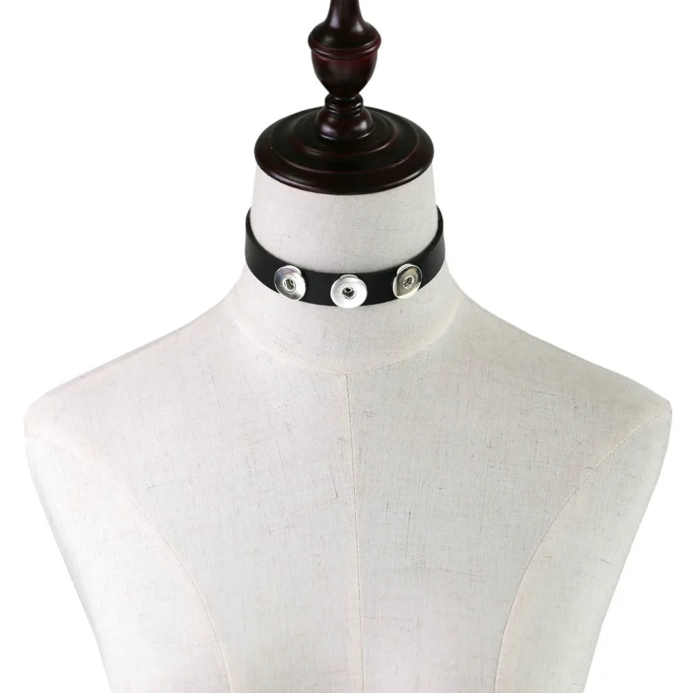 Multi-Color Punk Leather Collar Choker Necklace for Snap Jewelry