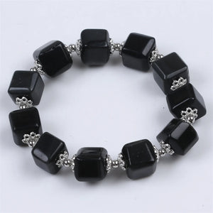10mm Square Gemstone Beads Bracelet - Natural Stone Jewelry